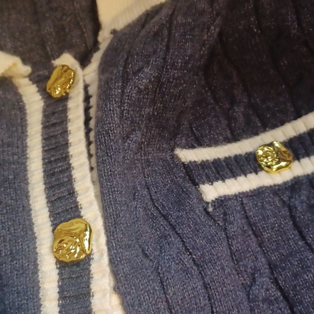 MICAS Navy Blue Soft Stretch Cable Knit Cardigan & Mini Skirt Set XL - Picture 3 of 6